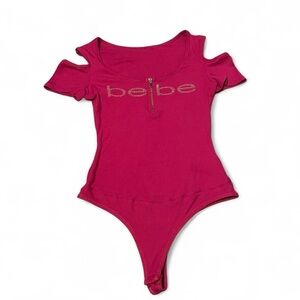 Bebe Fuchsia Cold Shoulder Bodysuit